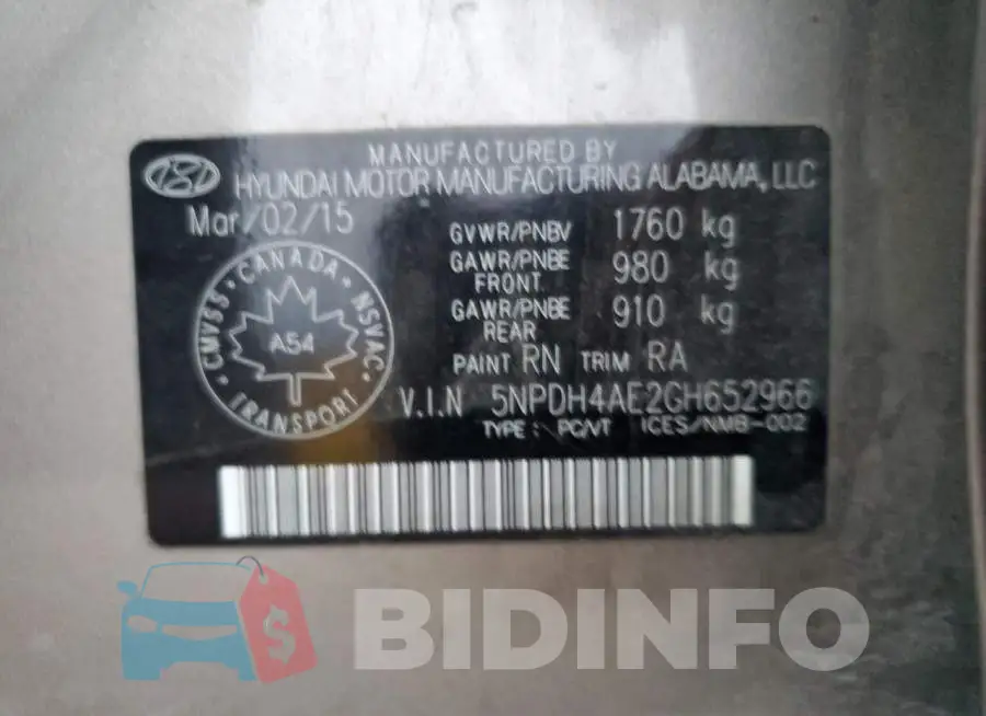 5NPDH4AE2GH652966 Photo# 12