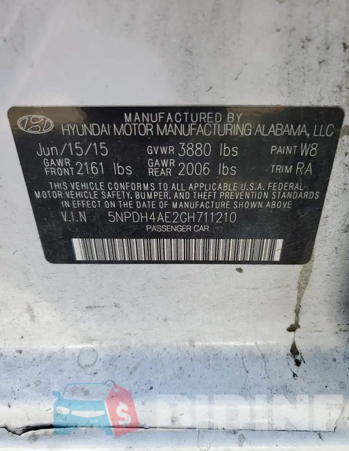 5NPDH4AE2GH711210 Photo# 13