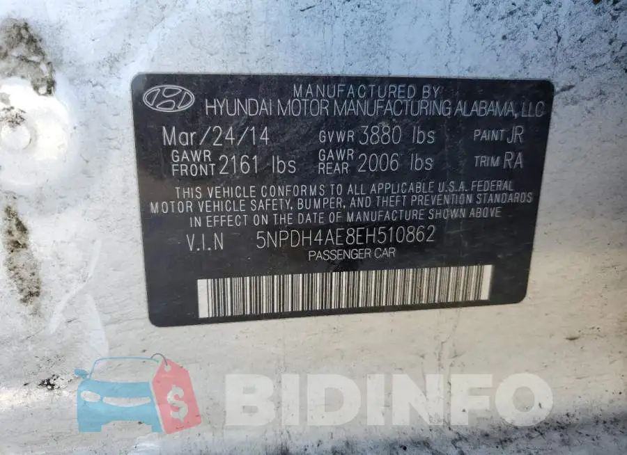 5NPDH4AE8EH510862 Photo# 12