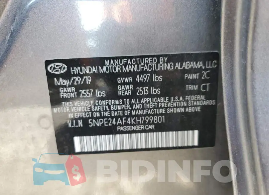 5NPE24AF4KH799801 Photo# 12