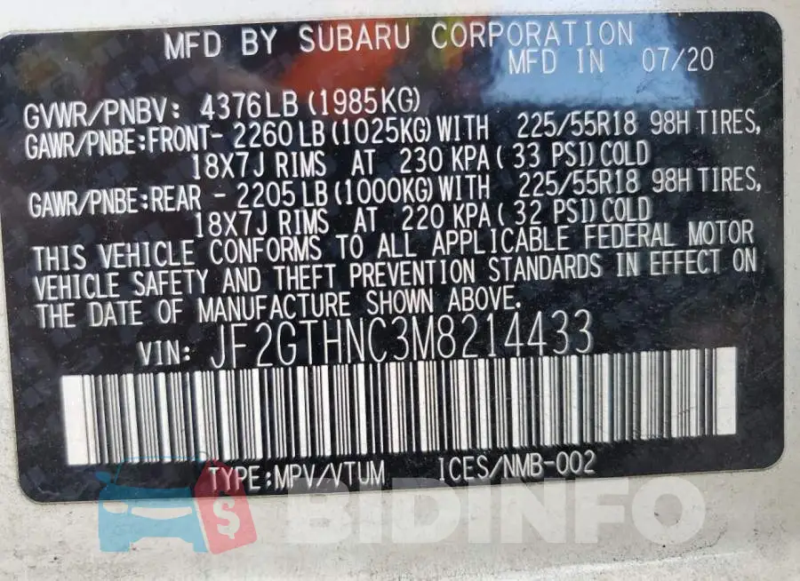 JF2GTHNC3M8214433 Photo# 13