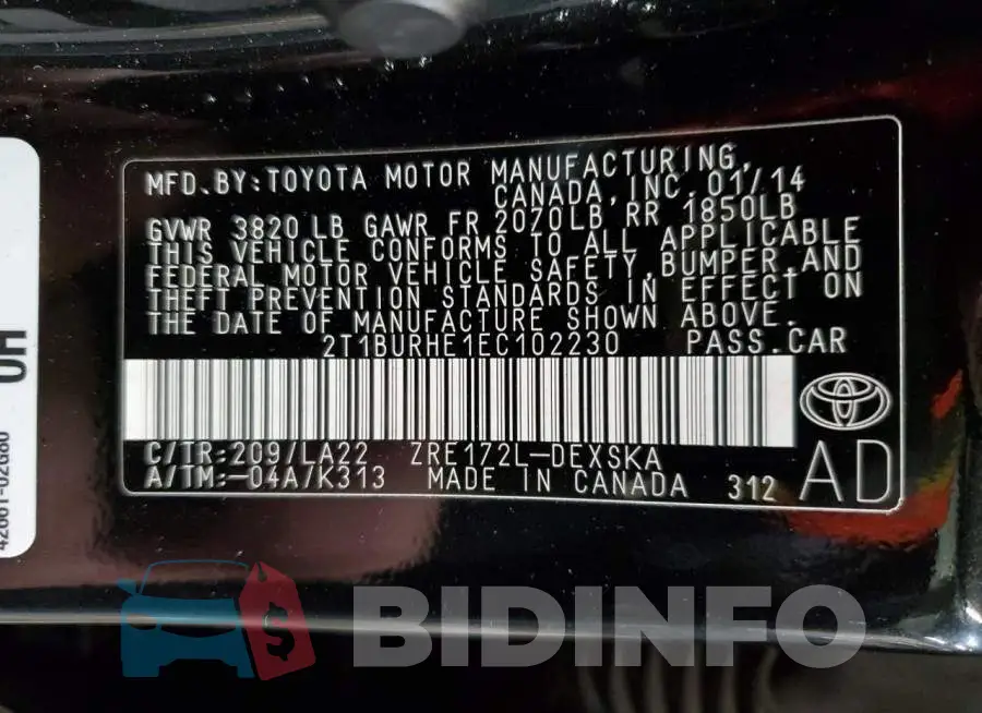 2T1BURHE1EC102230 Photo# 13