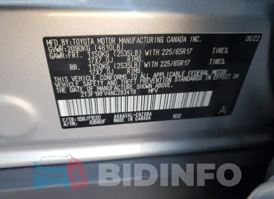 2T3F1RFV4NC293419 Photo# 12