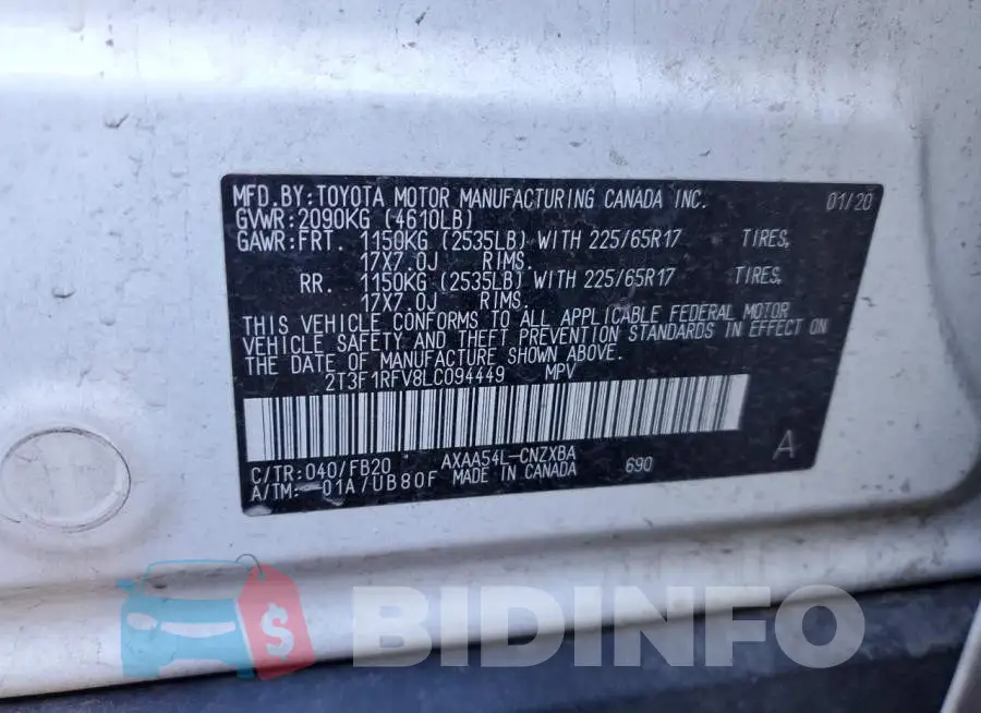 2T3F1RFV8LC094449 Photo# 12
