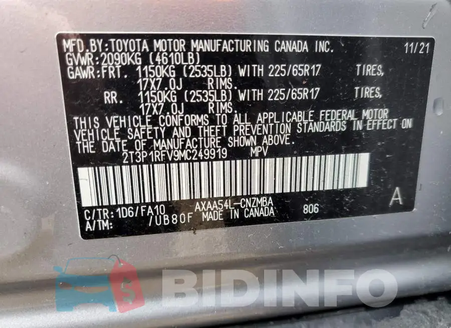 2T3P1RFV9MC249919 Photo# 13