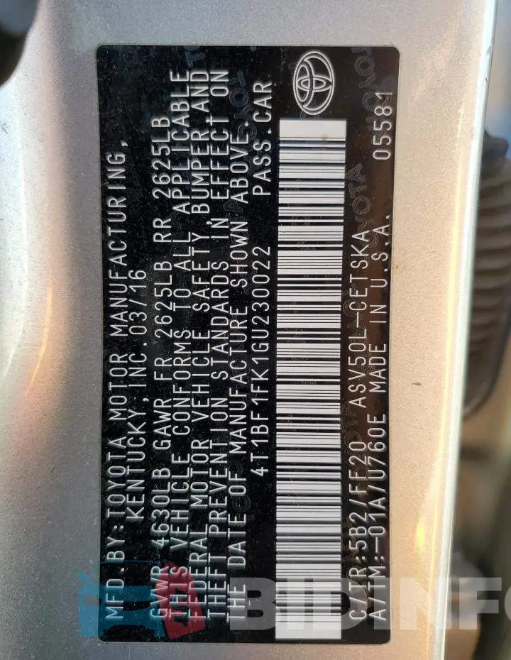 4T1BF1FK1GU230022 Photo# 13