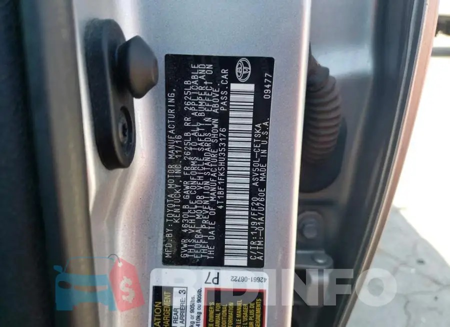 4T1BF1FK5HU353176 Photo# 13