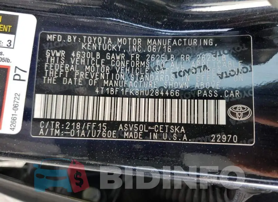4T1BF1FK8HU284466 Photo# 12