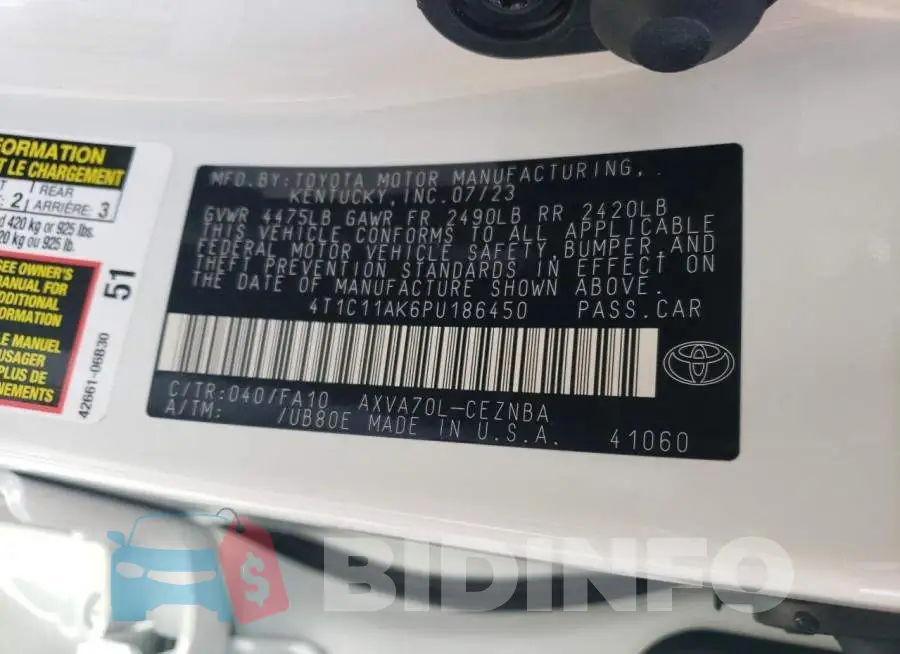 4T1C11AK6PU186450 Photo# 13