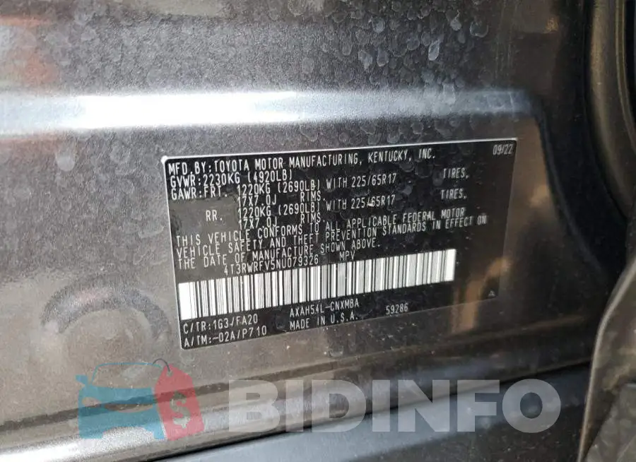 4T3RWRFV5NU079326 Photo# 13
