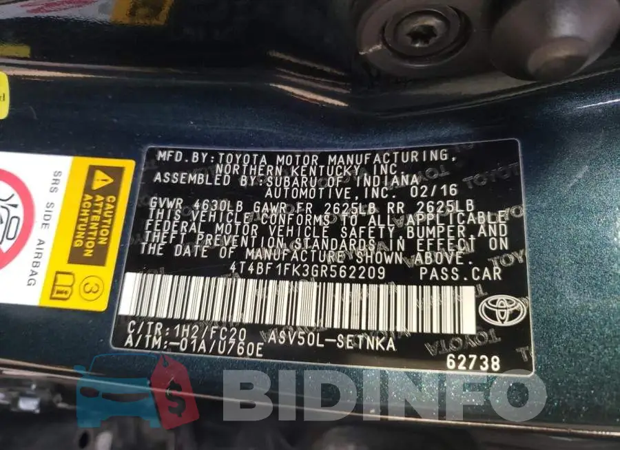 4T4BF1FK3GR562209 Photo# 12