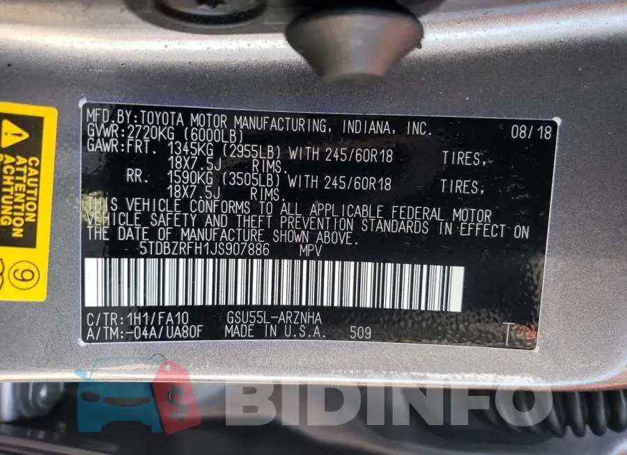 5TDBZRFH1JS907886 Photo# 13