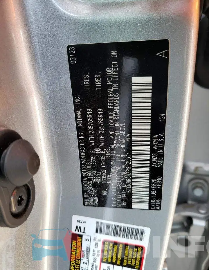 5TDKBRCH7PS125514 Photo# 13