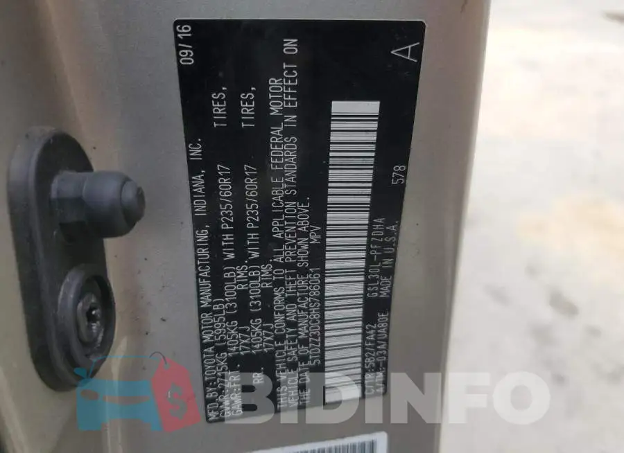 5TDZZ3DC8HS786061 Photo# 12