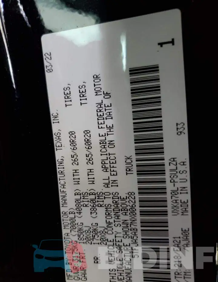 5TFJA5AB7NX006228 Photo# 13