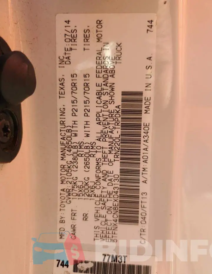 5TFNX4CN8EX043130 Photo# 12