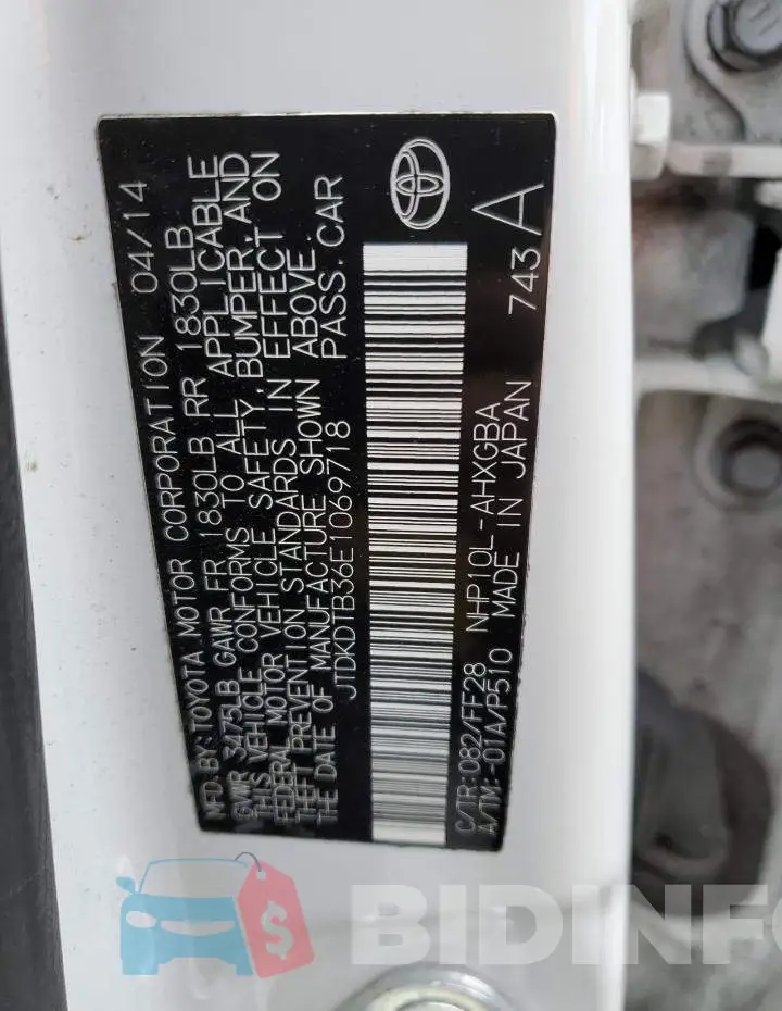 JTDKDTB36E1069718 Photo# 12