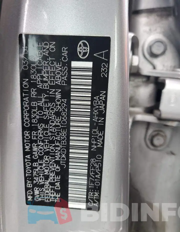 JTDKDTB38E1068294 Photo# 13