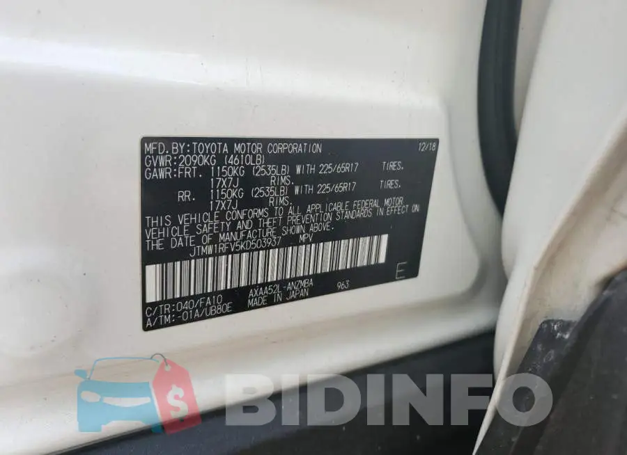 JTMW1RFV5KD503937 Photo# 14