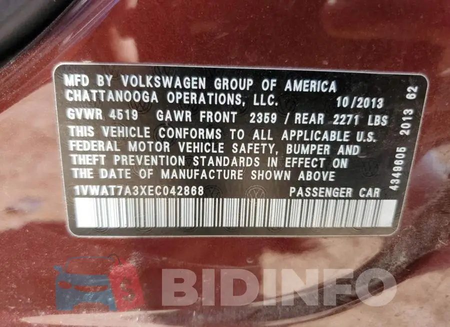 1VWAT7A3XEC042868 Photo# 12