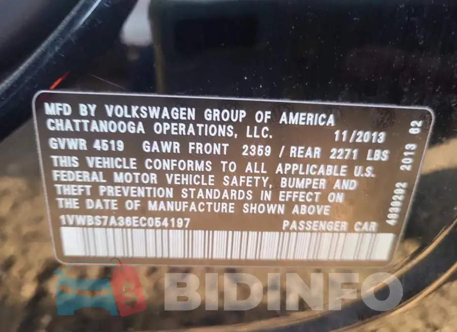 1VWBS7A36EC054197 Photo# 12