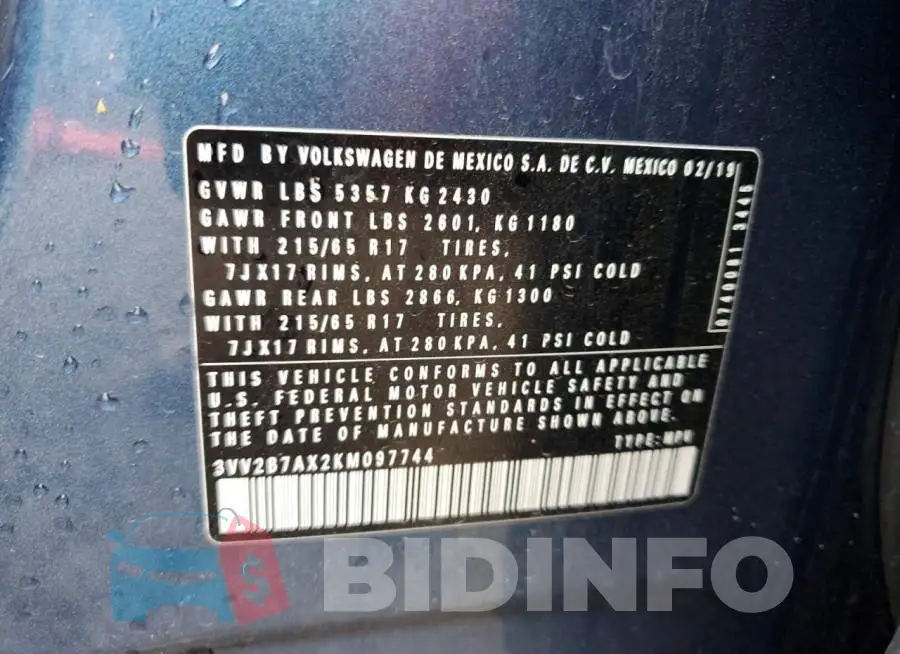 3VV2B7AX2KM097744 Photo# 13