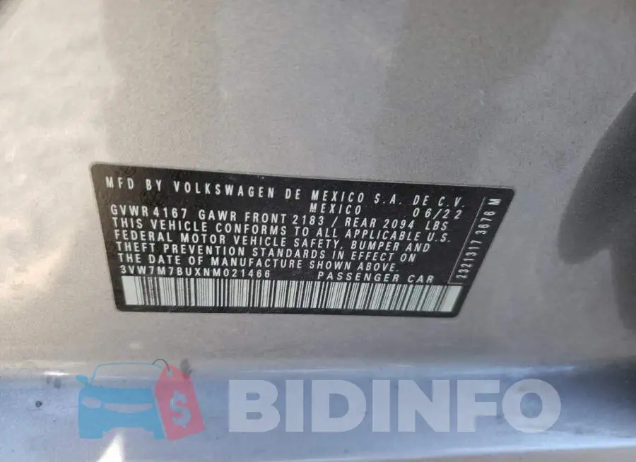 3VW7M7BUXNM021466 Photo# 12