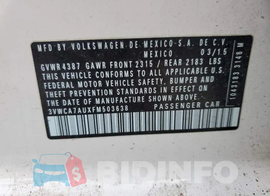3VWCA7AUXFM503638 Photo# 12