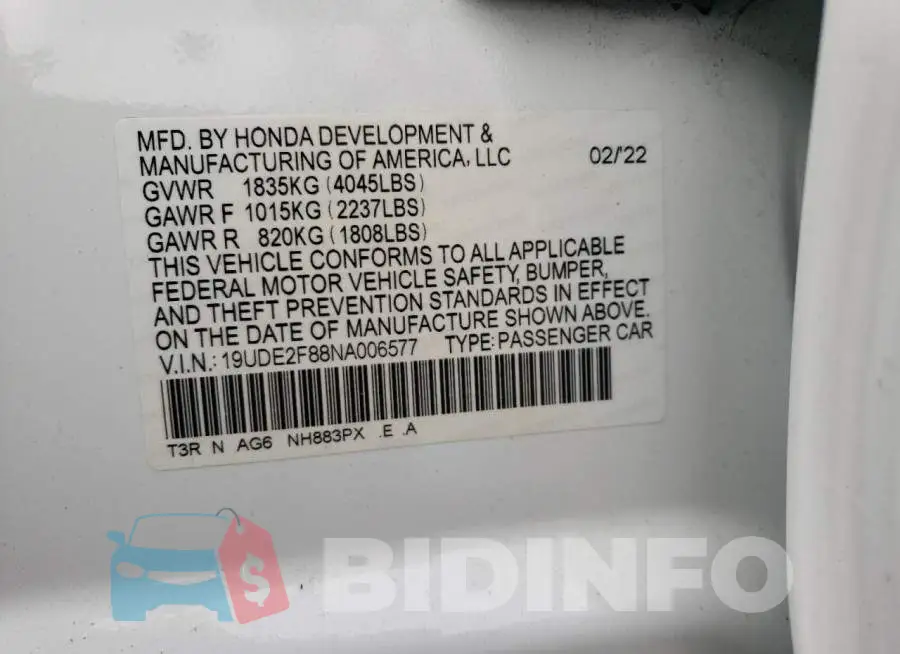 19UDE2F88NA006577 Photo# 12