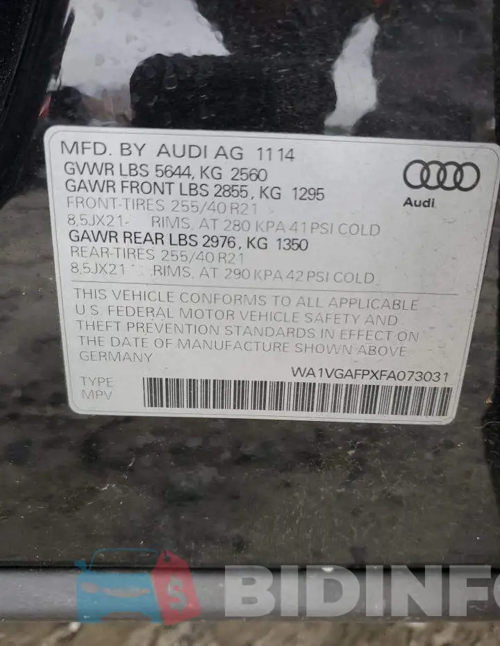 WA1VGAFPXFA073031 Photo# 13