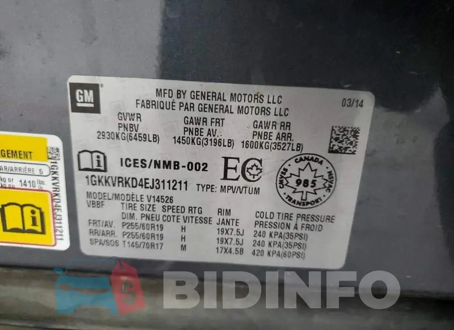 1GKKVRKD4EJ311211 Photo# 14