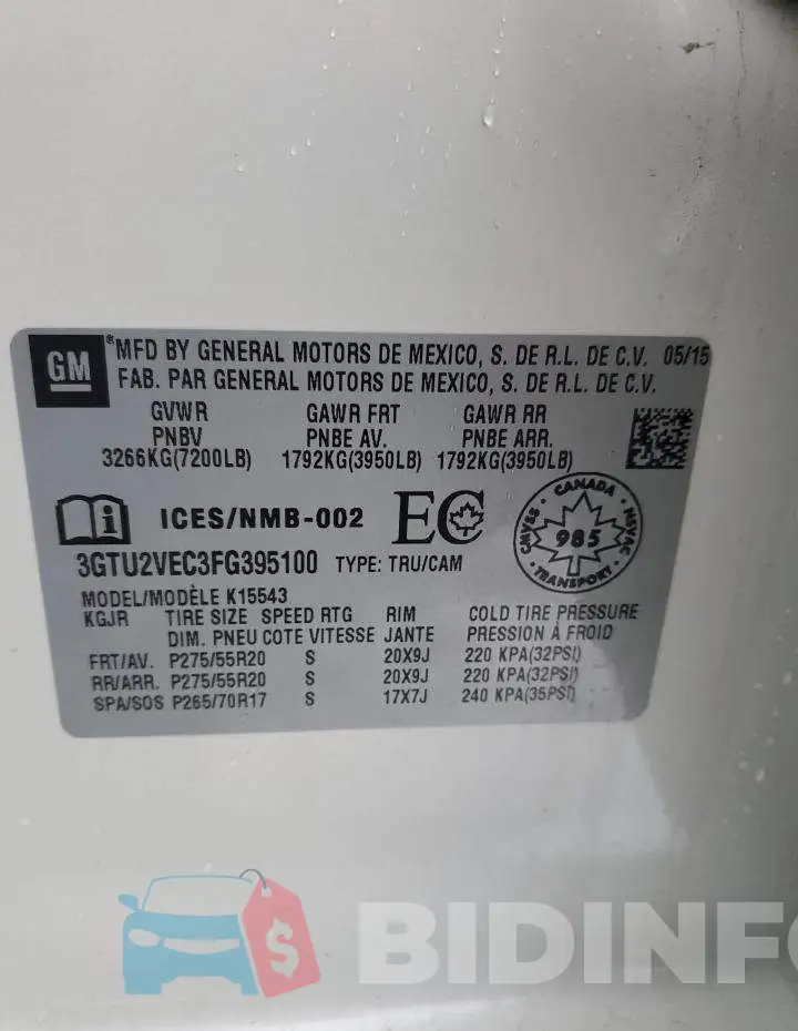 3GTU2VEC3FG395100 Photo# 12