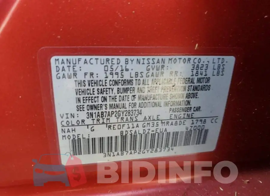 3N1AB7AP2GY283734 Photo# 13