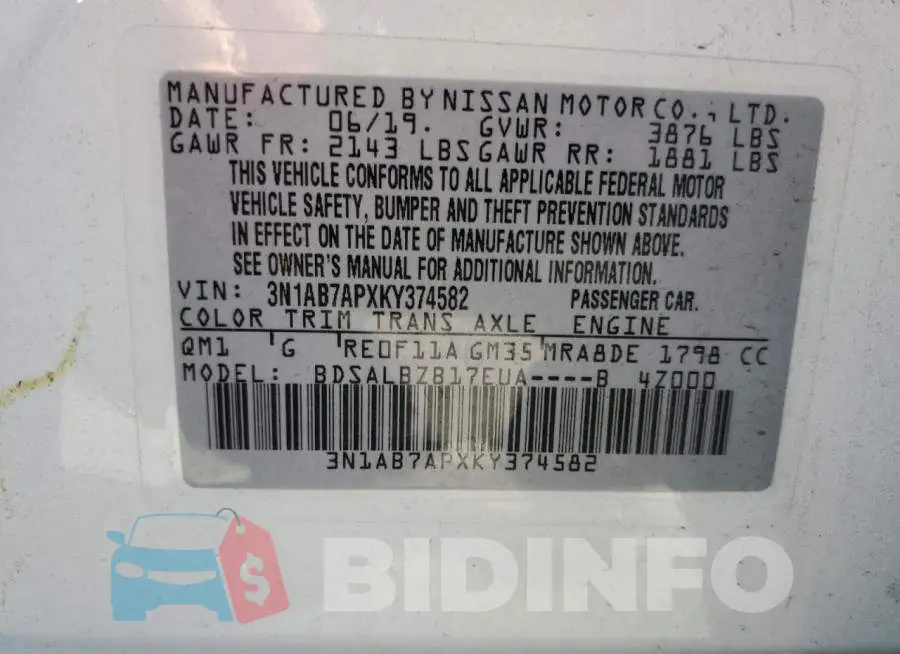 3N1AB7APXKY374582 Photo# 12