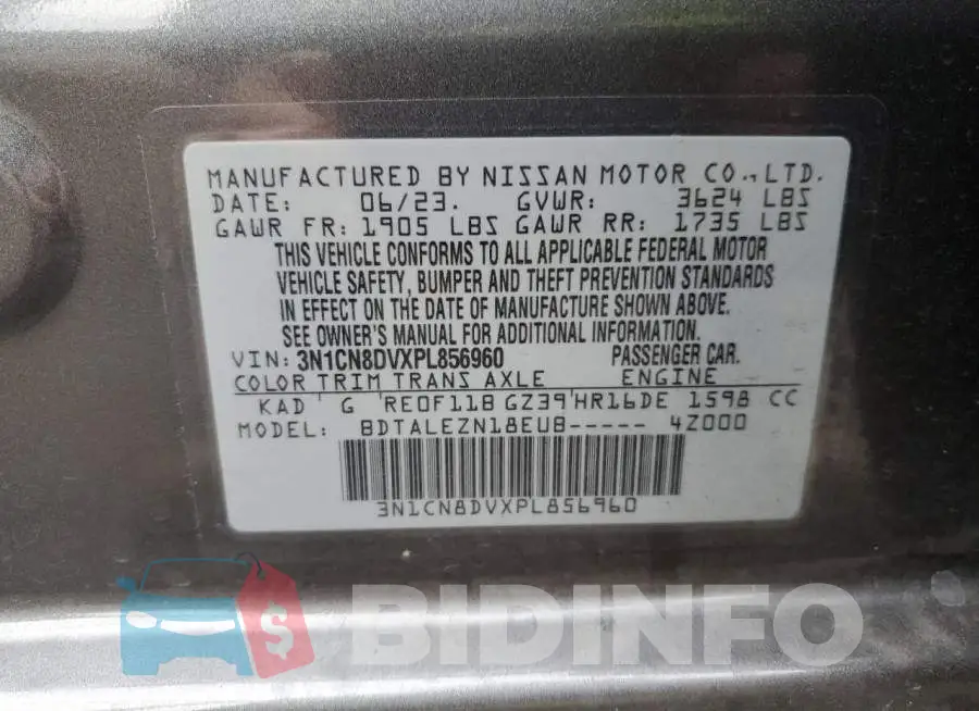 3N1CN8DVXPL856960 Photo# 13