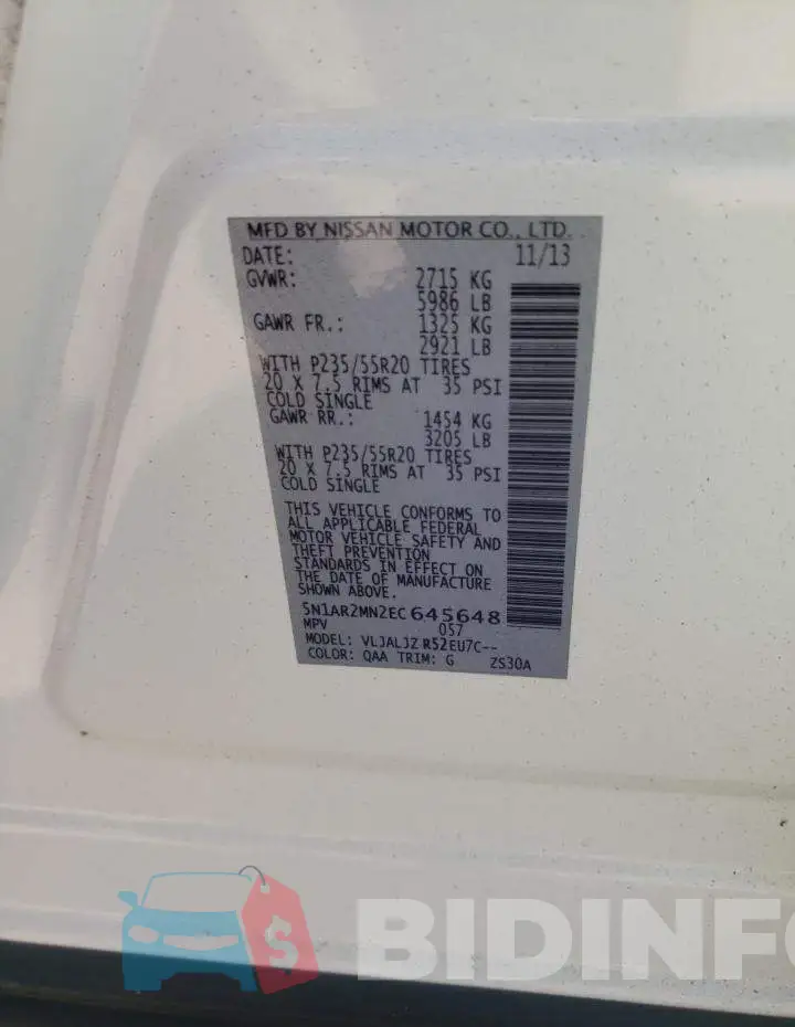 5N1AR2MN2EC645648 Photo# 12