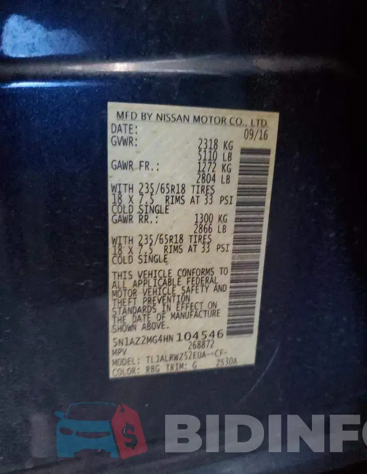 5N1AZ2MG4HN104546 Photo# 12