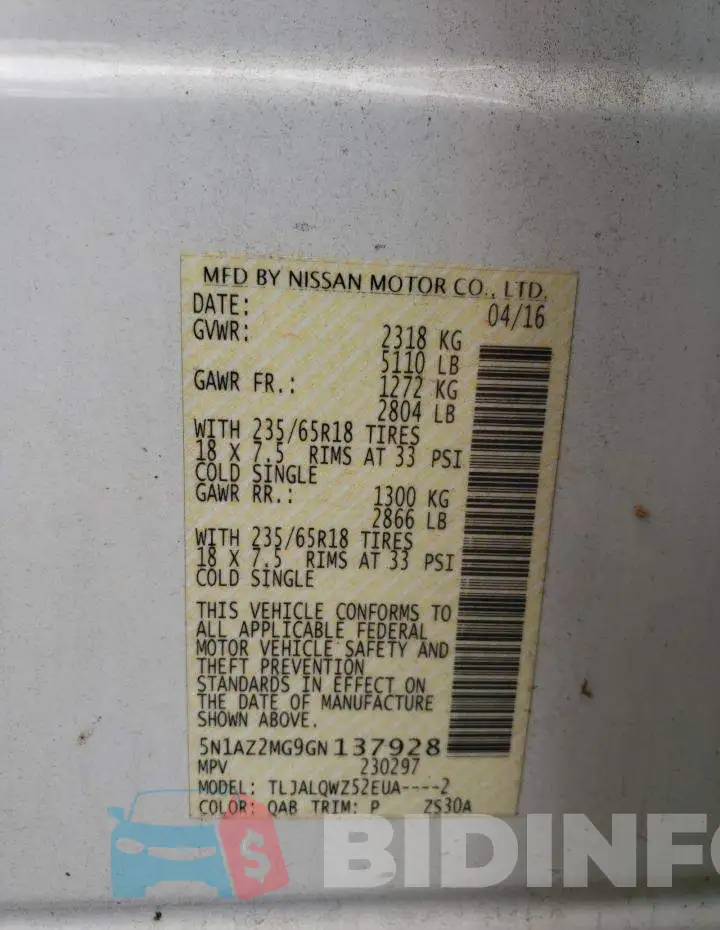 5N1AZ2MG9GN137928 Photo# 12