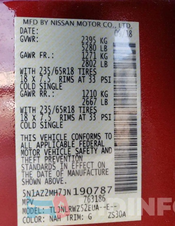 5N1AZ2MH7JN190787 Photo# 13