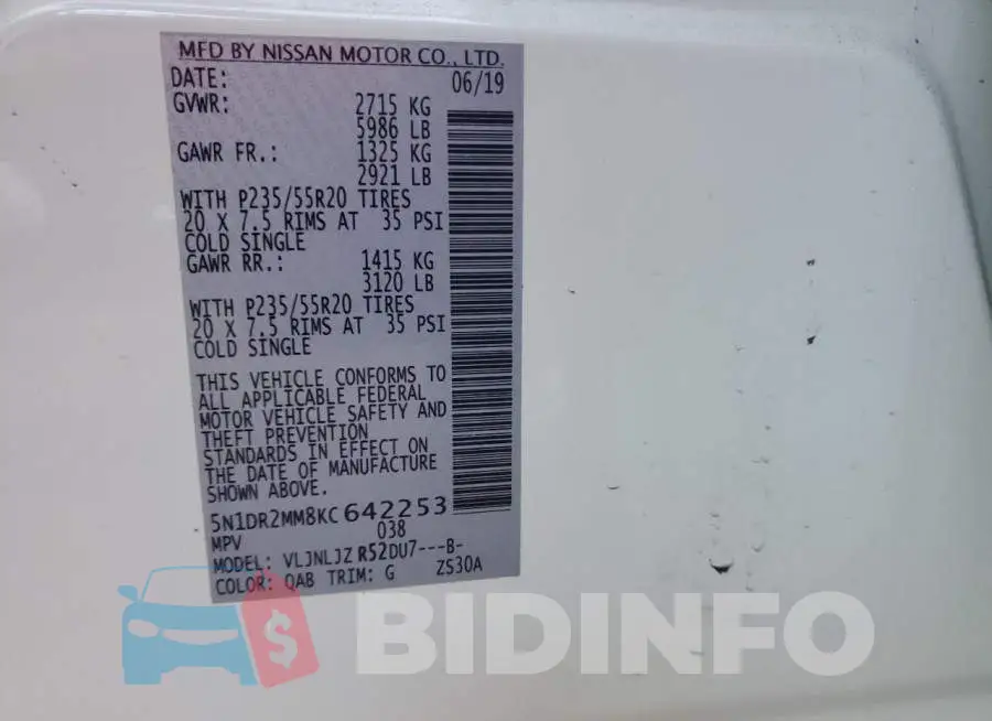 5N1DR2MM8KC642253 Photo# 13