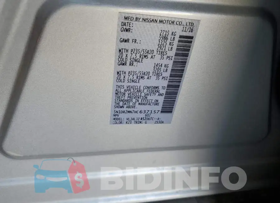 5N1DR2MN7HC637157 Photo# 13