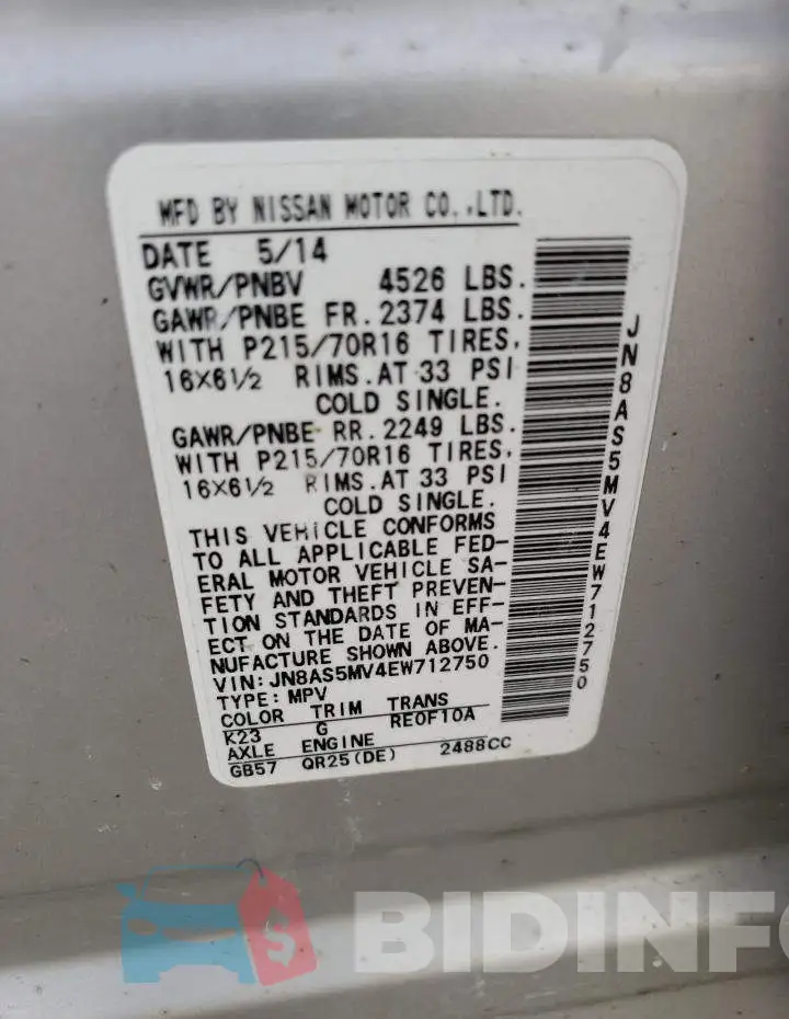 JN8AS5MV4EW712750 Photo# 12