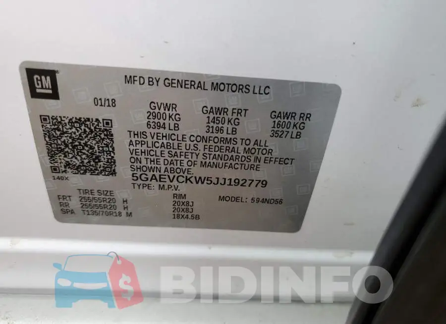 5GAEVCKW5JJ192779 Photo# 13