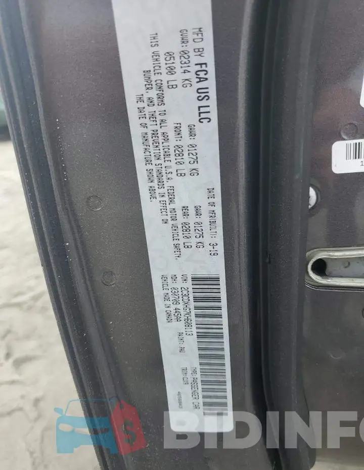 2C3CDXHG7KH608113 Photo# 12