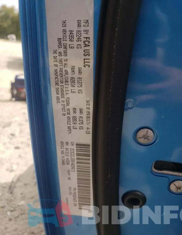 2C3CDZJG6KH620615 Photo# 13