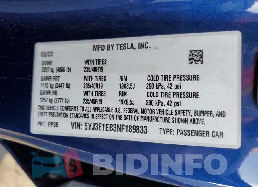 5YJ3E1EB3NF189833 Photo# 13