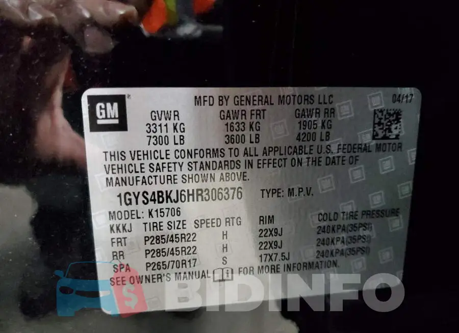 1GYS4BKJ6HR306376 Photo# 13