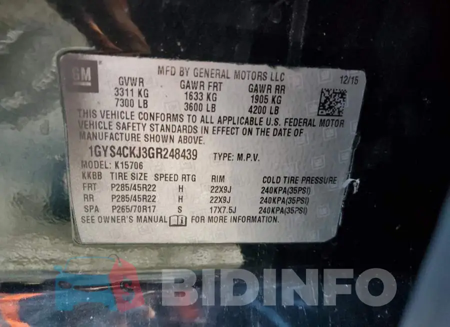 1GYS4CKJ3GR248439 Photo# 13