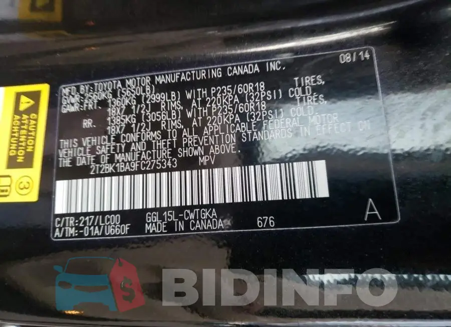 2T2BK1BA9FC275343 Photo# 12