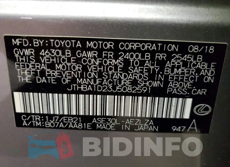 JTHBA1D23J5082591 Photo# 12